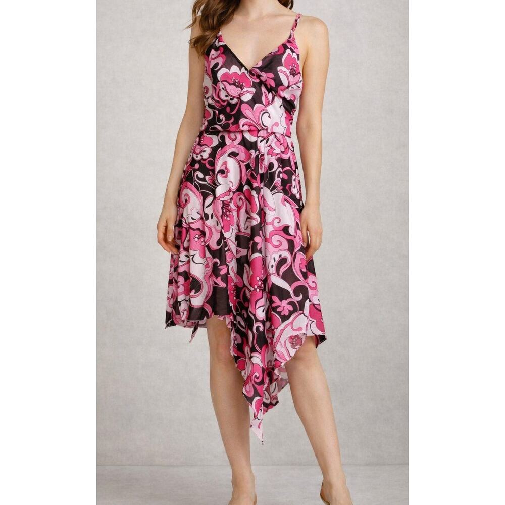 Kala Pink Floral Halter Dress – Size Large, Asymmetrical Hem